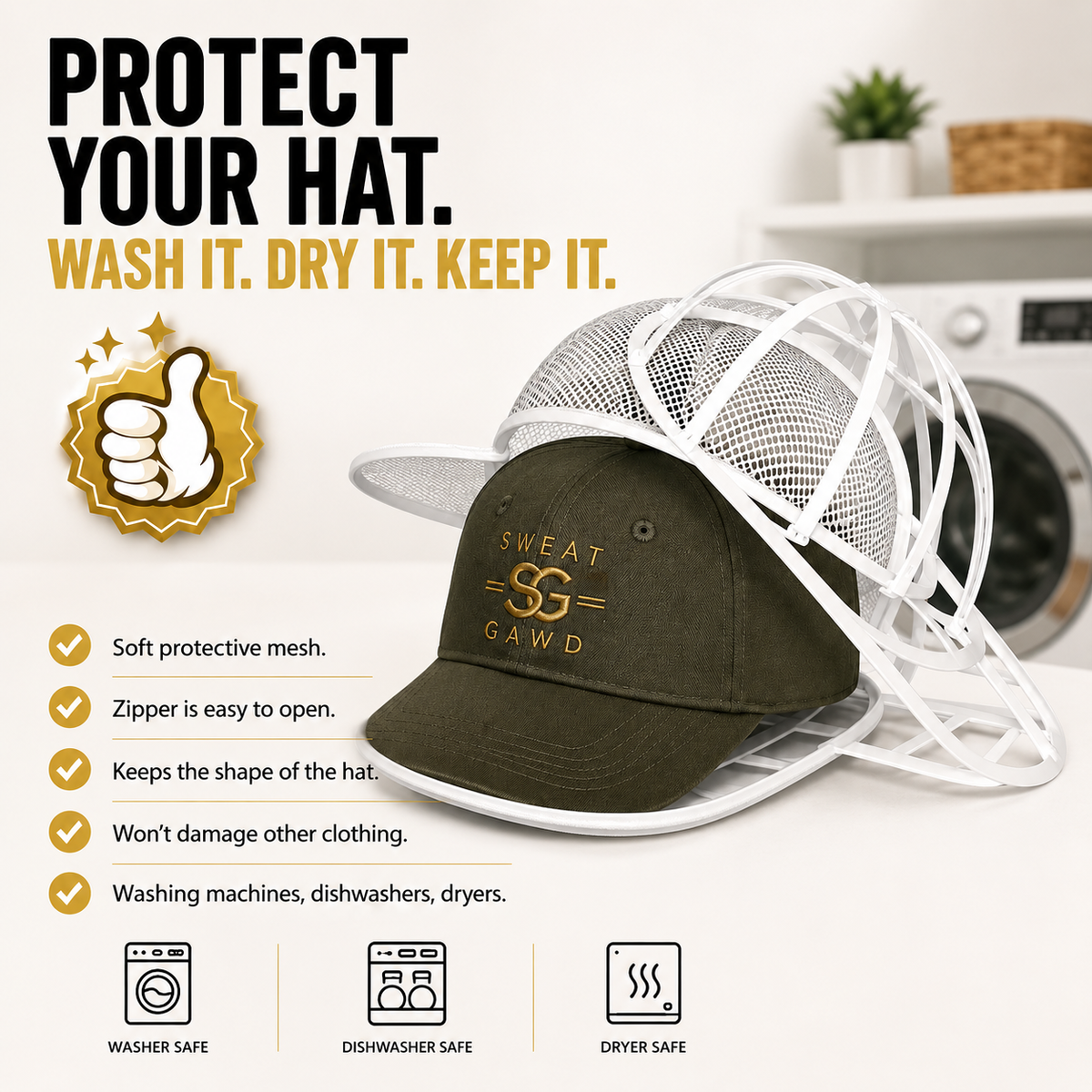 Hat Washer Cage | Snap-Lock, Foldable & Portable